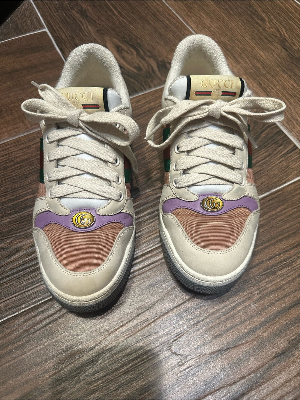 Gucci White/Cream Leather and Suede Sneakers